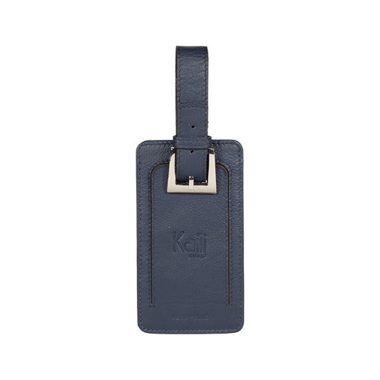 K0006DB | Luggage tag in genuine full grain leather with light grain. Blue colour. Adjustable strap. Dimensions: 12 x 6.5 x 1 cm - Packaging: Rigid bottom/lid gift box-0