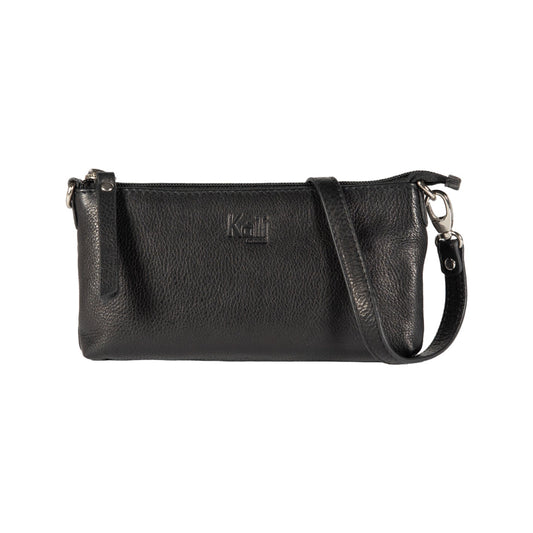 K0013AB | Women's shoulder bag in genuine full-grain leather, with light grain. Removable shoulder strap. Polished Nickel Accessories. Black colour. Dimensions: 20 x 10.5 x 2 cm. Packaging: TNT bag-0