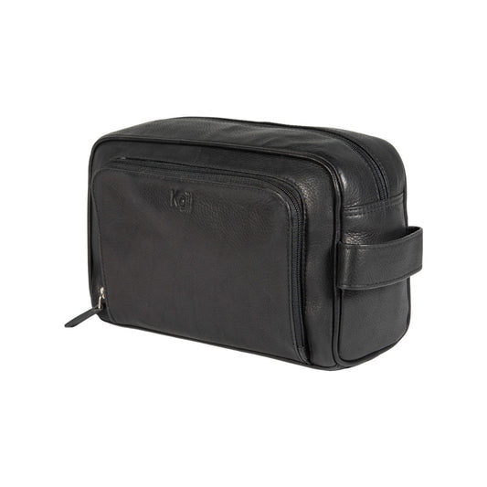 K0025AB | Beauty Case con maniglia laterale in Vera Pelle pieno fiore con leggera grana – Colore Nero. Chiusura con lampo, Dimensioni: cm 25 x 16 x 12. Confezione: Sacchetto Tnt-0