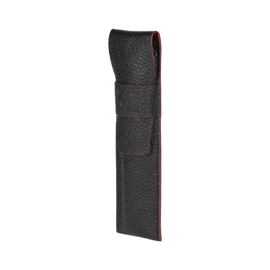 K0028AB | Custodia per Penne in Vera Pelle pieno fiore, grana dollaro - Colore Nero con bordi Rossi - Dimensioni: cm 4,5 x 16,5 x 1 - Confezione: Scatola regalo fondo/coperchio-0