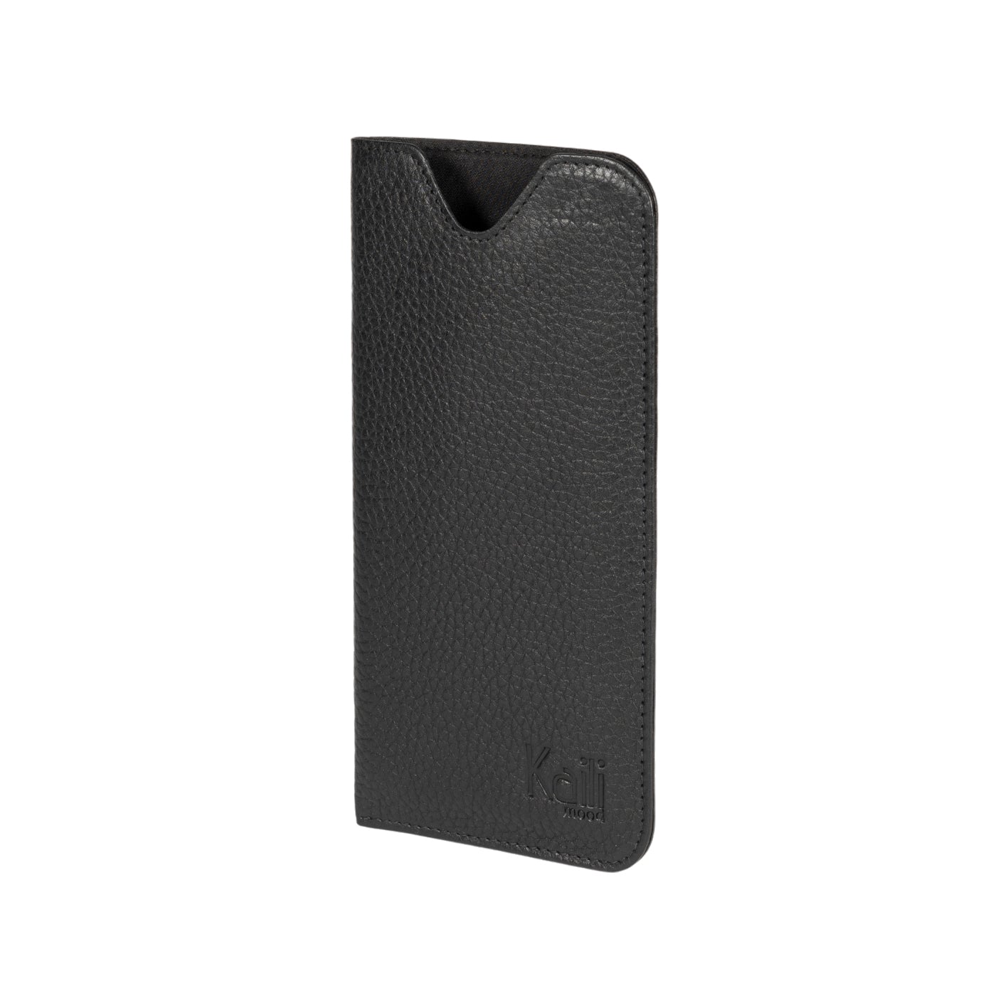 K0030AB | Glasses case in genuine full grain leather, dollar grain - Black color - Dimensions: 8.5 x 16.5 x 0.5 cm - Packaging: Bottom/lid gift box-0