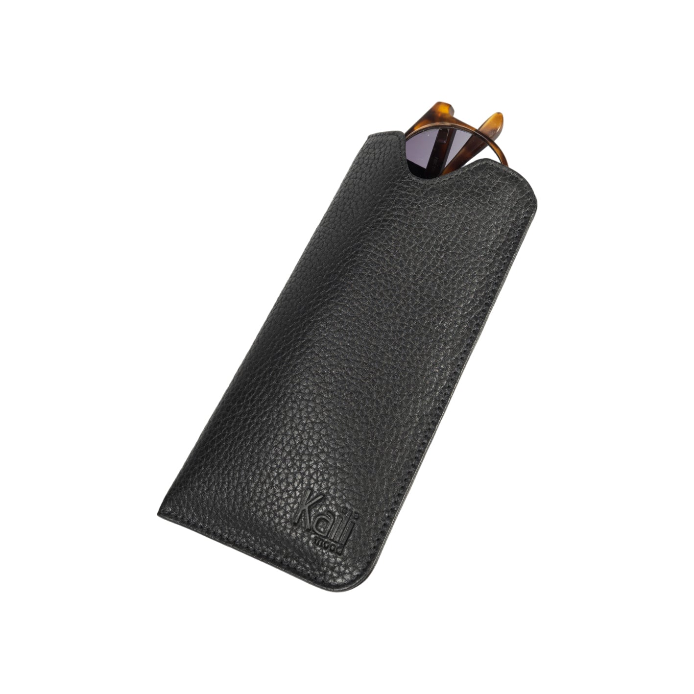 K0030AB | Glasses case in genuine full grain leather, dollar grain - Black color - Dimensions: 8.5 x 16.5 x 0.5 cm - Packaging: Bottom/lid gift box-1