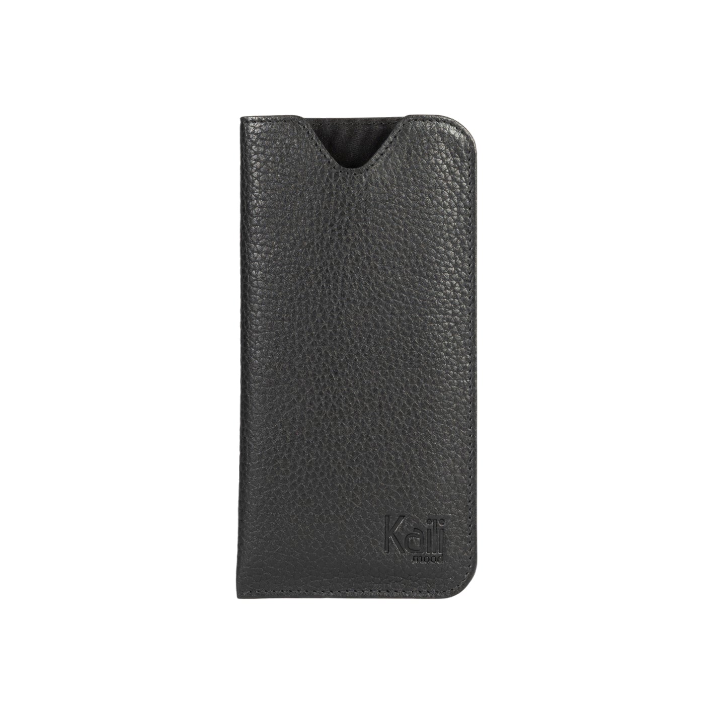 K0030AB | Glasses case in genuine full grain leather, dollar grain - Black color - Dimensions: 8.5 x 16.5 x 0.5 cm - Packaging: Bottom/lid gift box-2