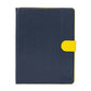 K0033DB | Genuine Leather Tablet Case, full grain, dollar grain. Col.Blue with Yellow edges. Contrasting tab closure. Dimensions: 19.5 x 25.2 x 1 cm. Packaging: TNT bag-1