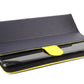 K0033DB | Genuine Leather Tablet Case, full grain, dollar grain. Col.Blue with Yellow edges. Contrasting tab closure. Dimensions: 19.5 x 25.2 x 1 cm. Packaging: TNT bag-0
