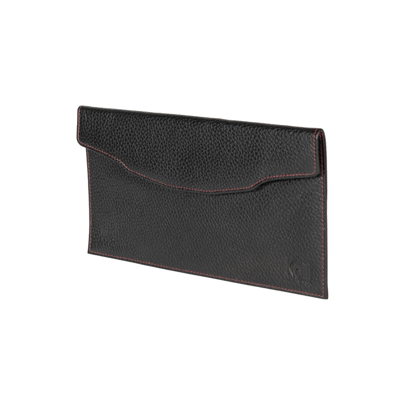 K0034AB | Flat envelope in genuine full grain leather, dollar grain - Black colour. Closure flap with automatic button. Dimensions: 22.5 x 12.5 x 0.5 cm - Packaging: TNT bag-1