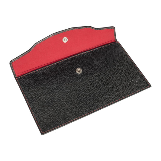 K0034AB | Busta Piatta in Vera Pelle pieno fiore, grana dollaro - Colore Nero. Pattina di chiusura con bottone automatico. Dimensioni: cm 22,5 x 12,5 x 0,5 - Confezione: Sacchetto Tnt-0