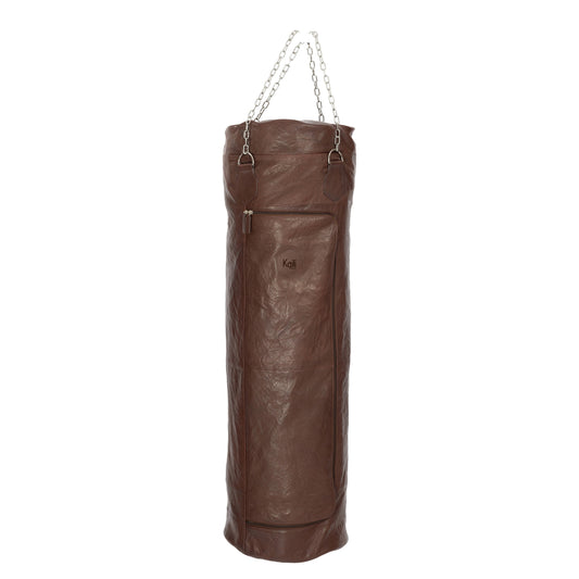 K0036BB | Punching Bag Container in Genuine Leather, Full Grain, Volante - Dark Brown Color - Accessories Polished Nickel. Dimensions: 35 x 35 x 120 cm - Packaging: TNT bag-0