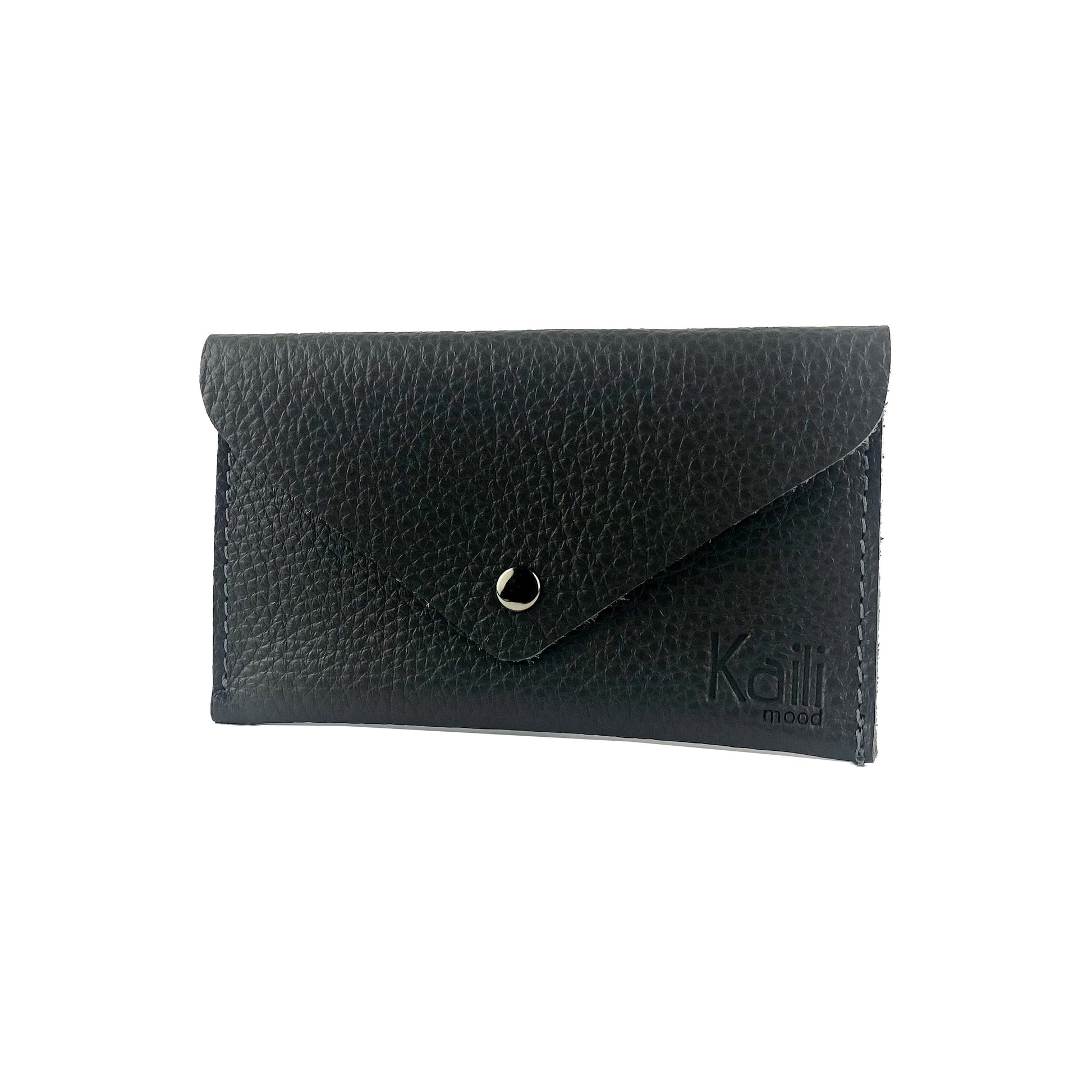 K0040AB | Bustina con pattina Made in Italy in Vera Pelle pieno fiore, grana dollaro - Colore Nero - Dimensioni: cm 13 x 8 x 0,5 - Confezione: Gift Box rigido fondo/coperchio-1