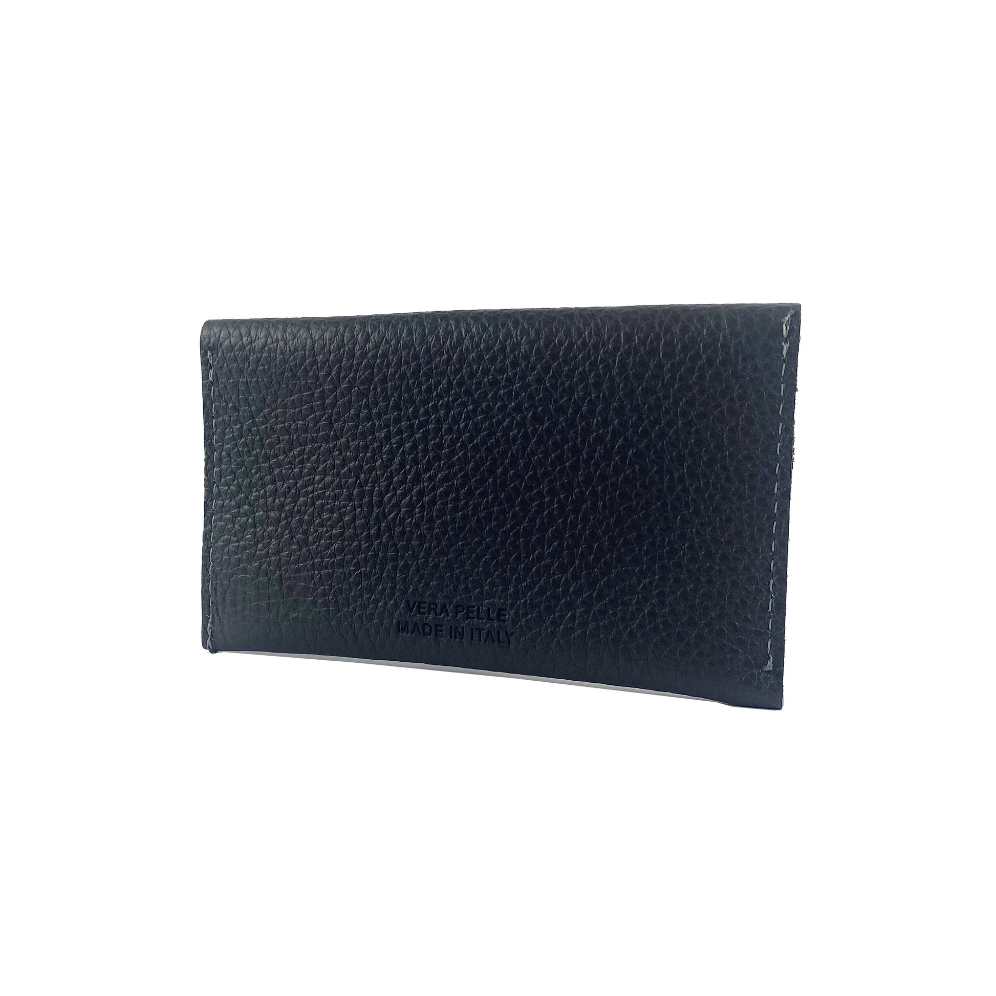 K0040AB | Bustina con pattina Made in Italy in Vera Pelle pieno fiore, grana dollaro - Colore Nero - Dimensioni: cm 13 x 8 x 0,5 - Confezione: Gift Box rigido fondo/coperchio-2