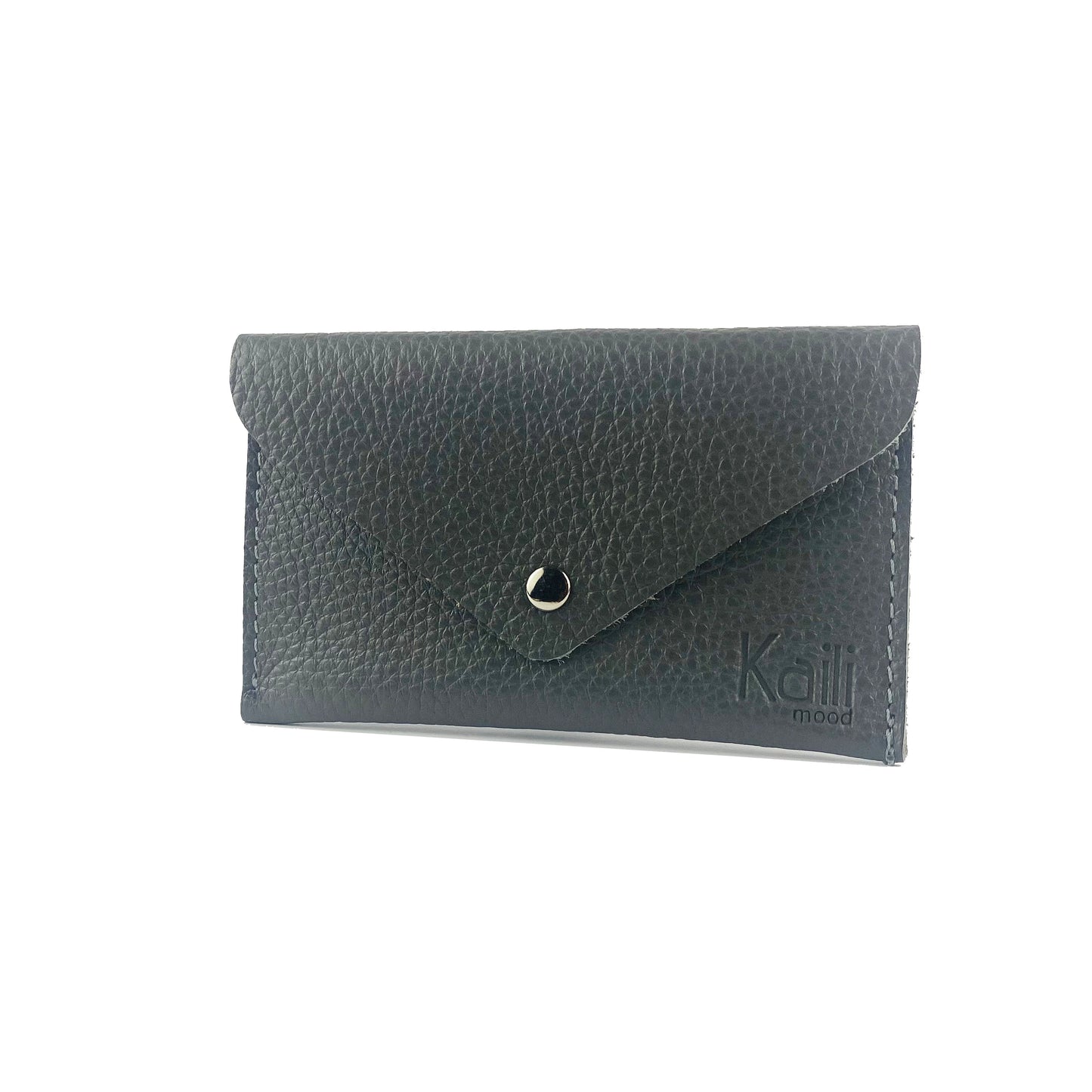 K0040FB | Sachet with flap Made in Italy in genuine full grain leather, dollar grain - Gray color - Dimensions: 13 x 8 x 0.5 cm - Packaging: Rigid bottom/lid gift box-1