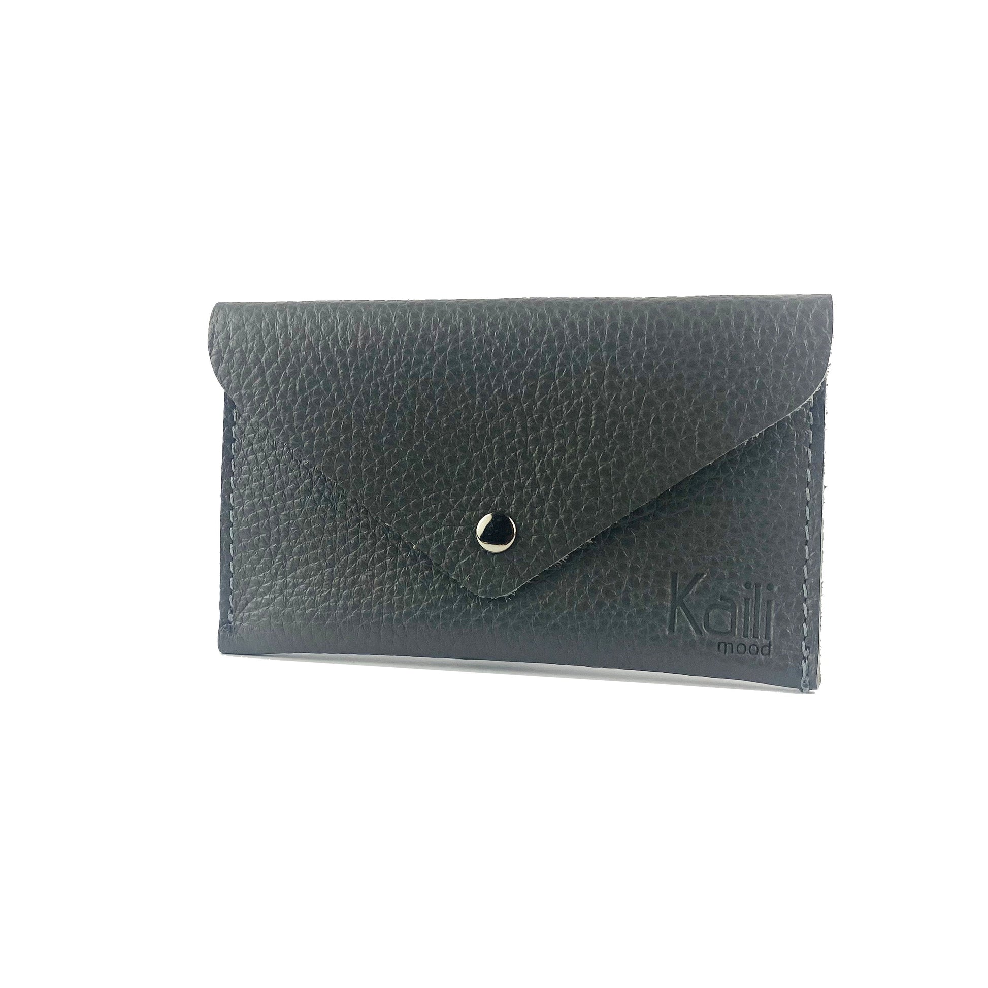 K0040FB | Sachet with flap Made in Italy in genuine full grain leather, dollar grain - Gray color - Dimensions: 13 x 8 x 0.5 cm - Packaging: Rigid bottom/lid gift box-1