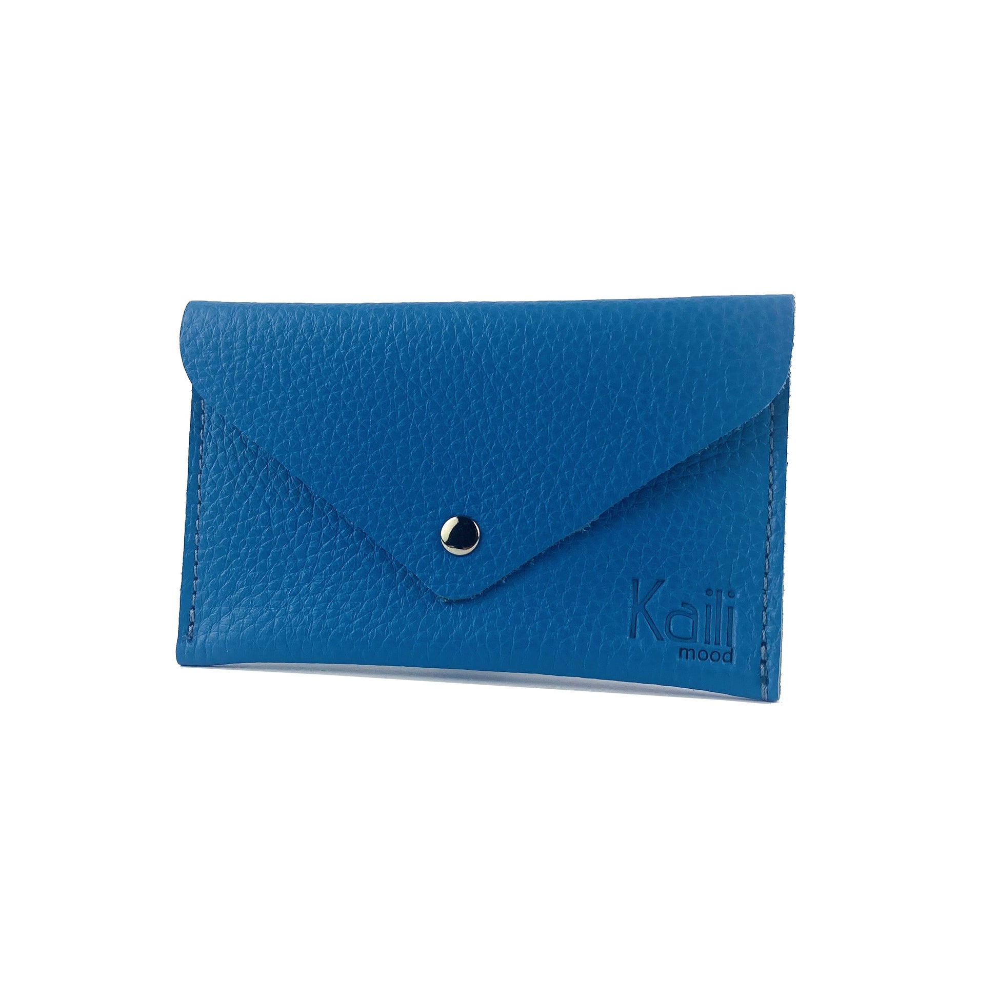 K0040OB | Sachet with flap Made in Italy in genuine full grain leather, dollar grain - Color light blue - Dimensions: 13 x 8 x 0.5 cm - Packaging: Rigid bottom/lid gift box-1