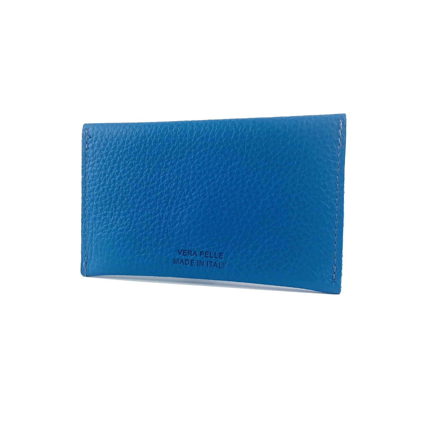 K0040OB | Sachet with flap Made in Italy in genuine full grain leather, dollar grain - Color light blue - Dimensions: 13 x 8 x 0.5 cm - Packaging: Rigid bottom/lid gift box-2