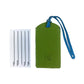 K0041EOB | Two-tone luggage tag Made in Italy in genuine full-grain leather, dollar grain - Green/light blue color - Dimensions: 6.5 x 12 cm - Packaging: Rigid bottom/lid gift box-2