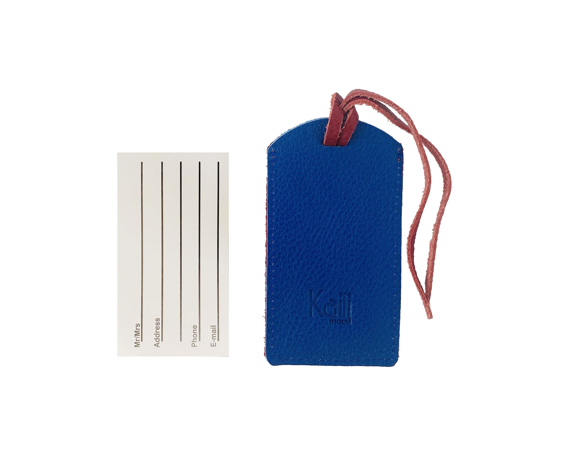 K0041VDB | Two-tone luggage tag Made in Italy in genuine full-grain leather, dollar grain - Red/blue color - Dimensions: 6.5 x 12 cm - Packaging: Rigid bottom/lid gift box-2