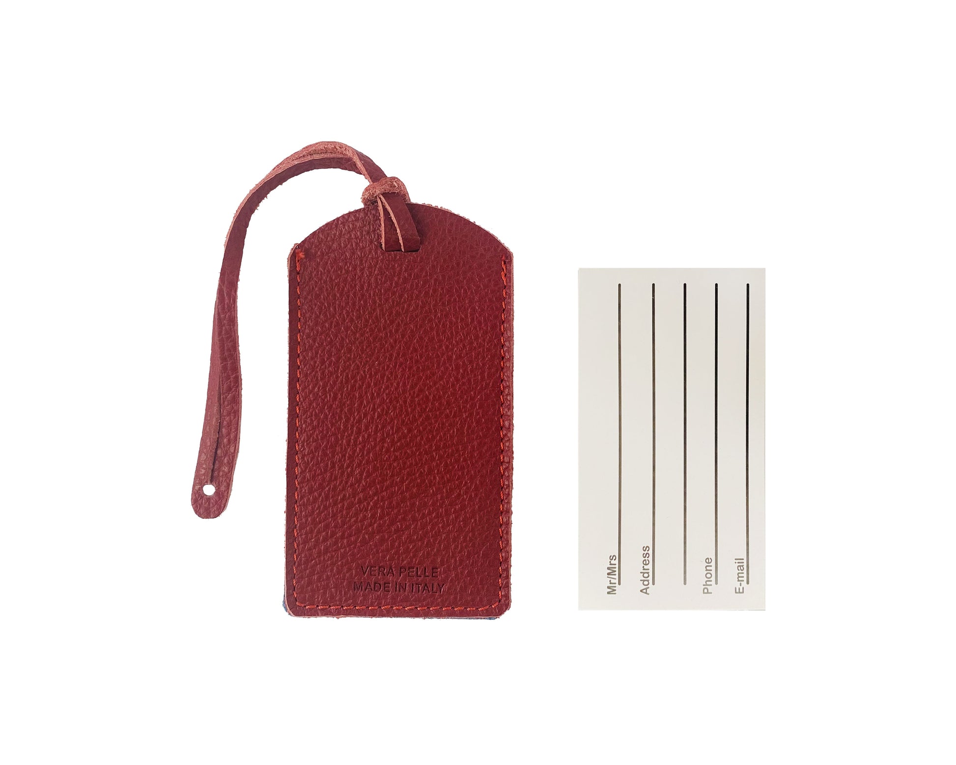 K0041VDB | Two-tone luggage tag Made in Italy in genuine full-grain leather, dollar grain - Red/blue color - Dimensions: 6.5 x 12 cm - Packaging: Rigid bottom/lid gift box-3