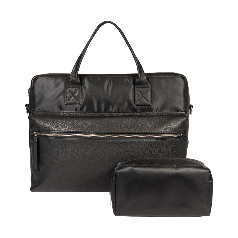 K0043AB | Briefcase in Waterproof Nylon/Genuine full grain leather with light grain - Black color - Internal pouch - Shiny silver accessories - Dimensions 39 x 30 x 12 cm - Packaging: Tnt bag-2