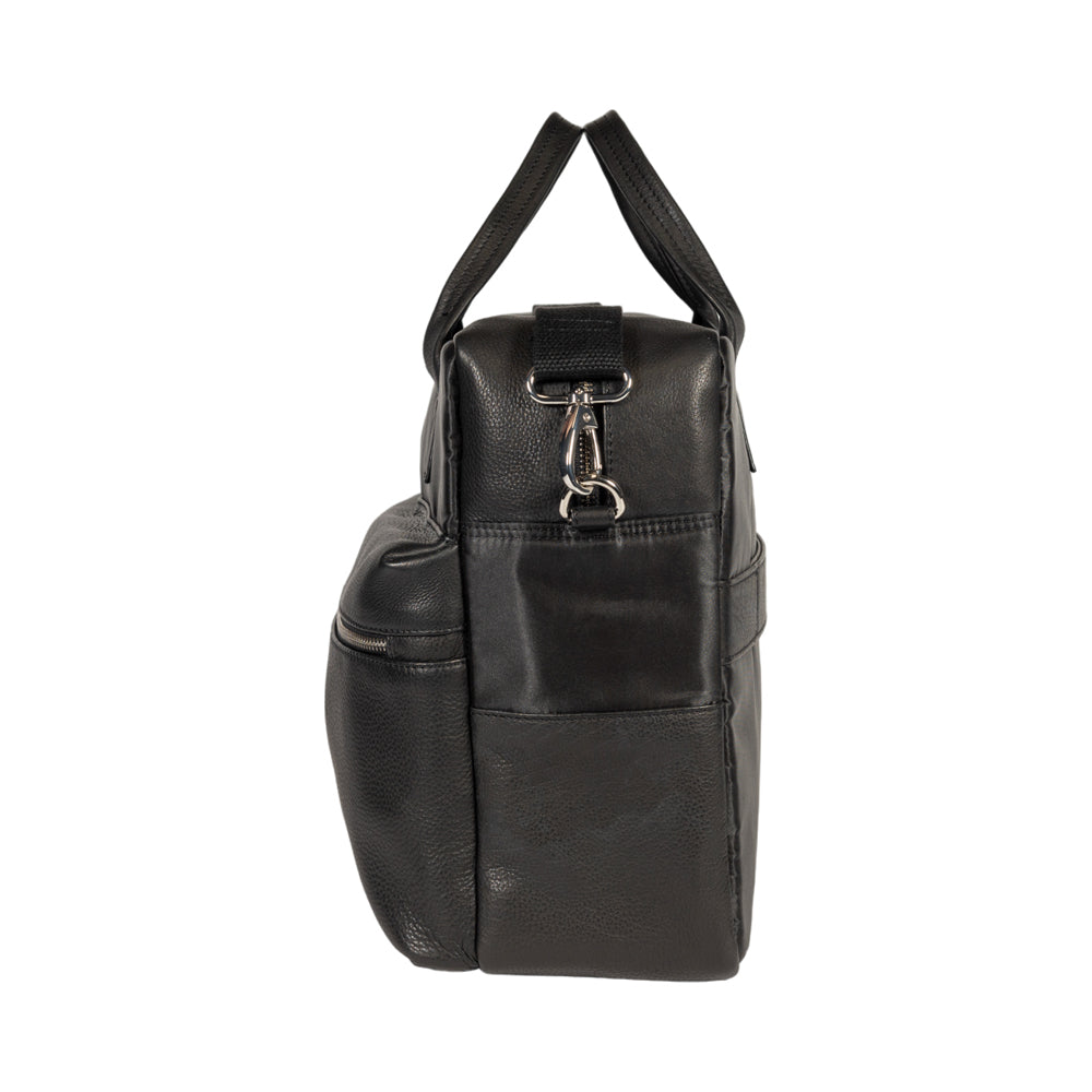 K0043AB | Briefcase in Waterproof Nylon/Genuine full grain leather with light grain - Black color - Internal pouch - Shiny silver accessories - Dimensions 39 x 30 x 12 cm - Packaging: Tnt bag-3