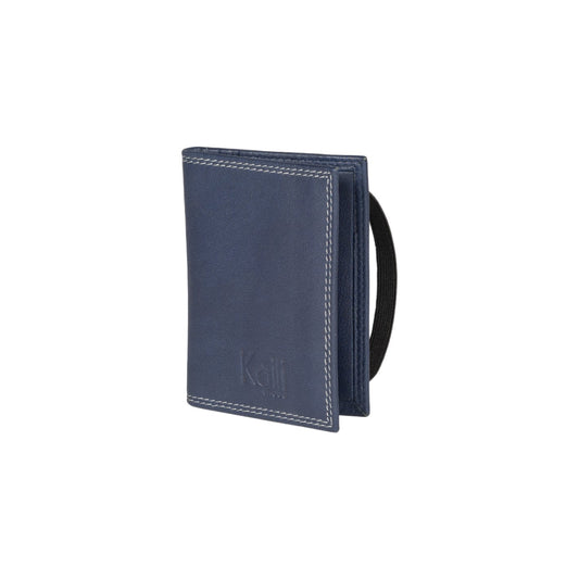 K10217DB | Credit Card Holder in Genuine Full Grain Leather, with light grain. Blue colour. Elastic closure. Dimensions when closed: 7 x 9.8 x 0.5 cm. Packaging: Rigid bottom/lid gift box-0