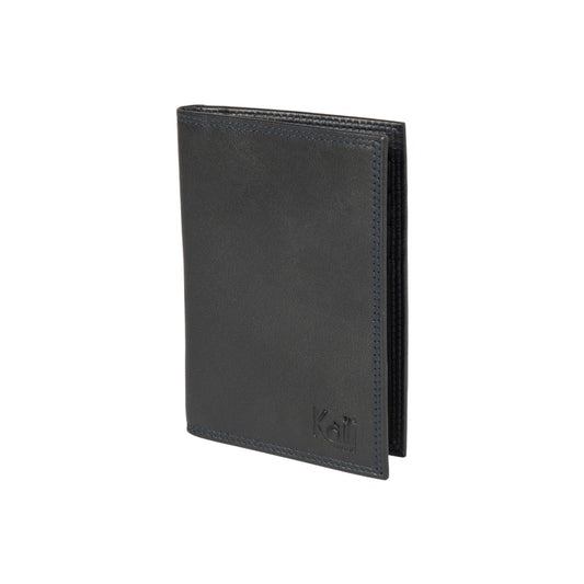 K10222AB | Porta Documenti + Passaporto in Vera Pelle pieno fiore, con leggera grana. Colore Nero. Dimensioni da chiuso: cm 10 x 14 x 1 - Confezione: Gift Box rigido fondo/coperchio-0