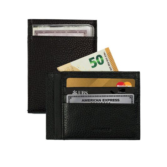 K10307AB | Portadocumenti/Carte Protezione RFID in Vera Pelle pieno fiore, grana dollaro. Colore Nero. Dimensioni: cm 12 x 9 x 0,5. Confezione: Gift Box rigido fondo/coperchio-0