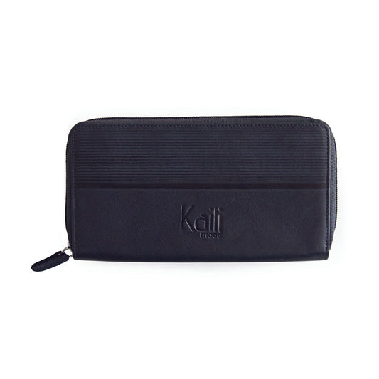K10438DB | Women's wallet in genuine smooth leather, full grain. Blue colour. Allover hot stamping. Dimensions when closed: 18.5 x 10 x 2.5 cm. Packaging: Rigid bottom/lid gift box-0