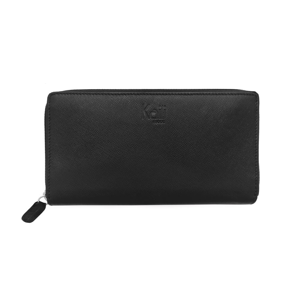 K10838AB | Portafogli Donna in Saffiano Vera Pelle. Colore Nero. 6 slot per carte di credito. Dimensioni da chiuso: cm 18,5 x 10 x 2,5. Confezione: Gift Box rigido fondo/coperchio-0