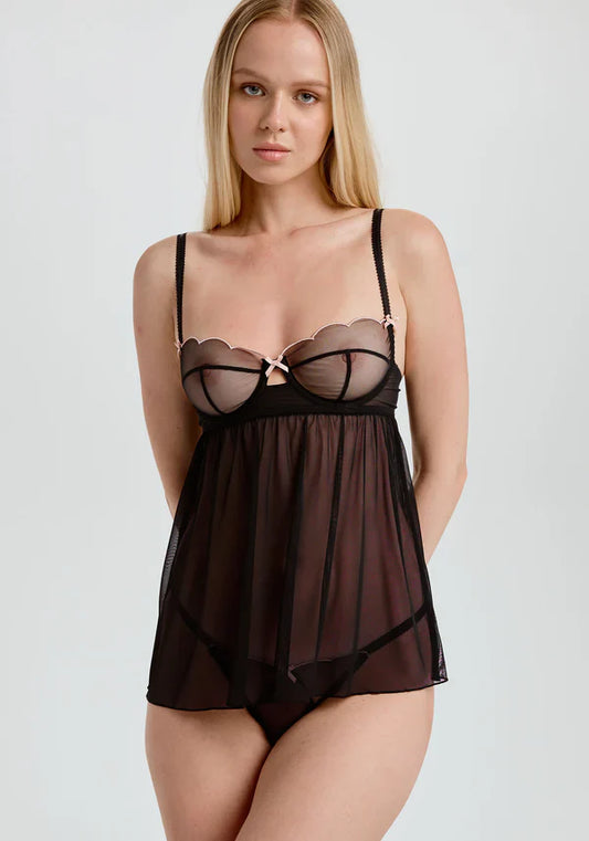 Sheer Mesh Scallop Babydoll Blush Lulu-0