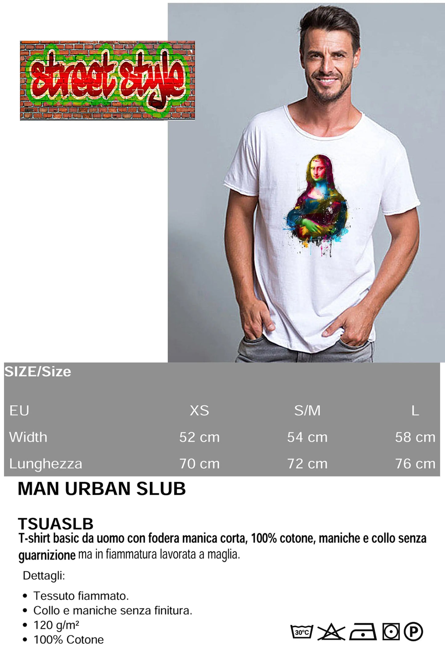 La Gioconda Art. Color Stilizzato 18-20-37 T-shirt Urban Slub Men Uomo 100% Cotone Fiammato JK STREET STYLE