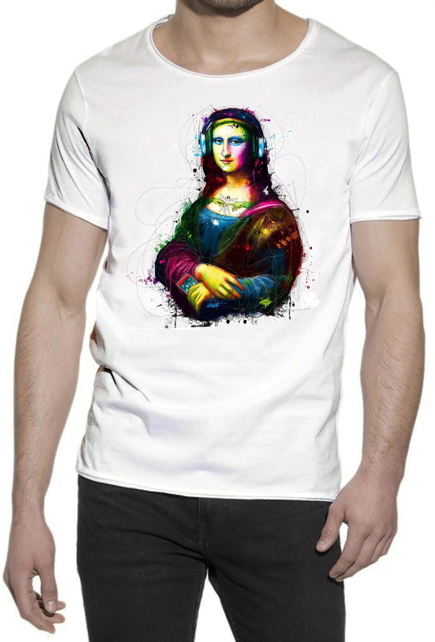 La Gioconda Pop Rock and roll Color Stilizzato 18-20-38 T-shirt Urban Slub Men Uomo 100% Cotone Fiammato JK STREET STYLE