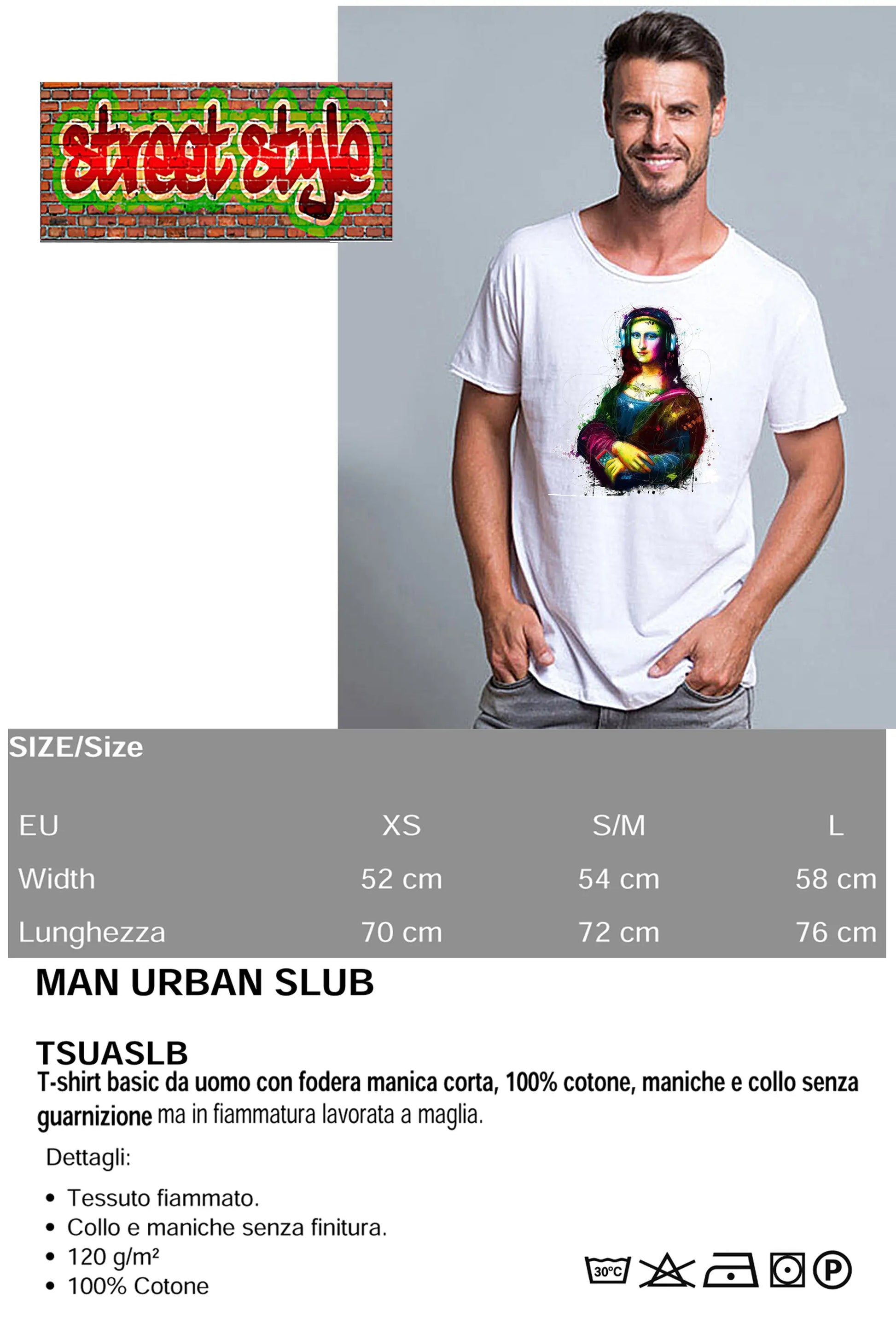 La Gioconda Pop Rock and roll Color Stilizzato 18-20-38 T-shirt Urban Slub Men Uomo 100% Cotone Fiammato JK STREET STYLE