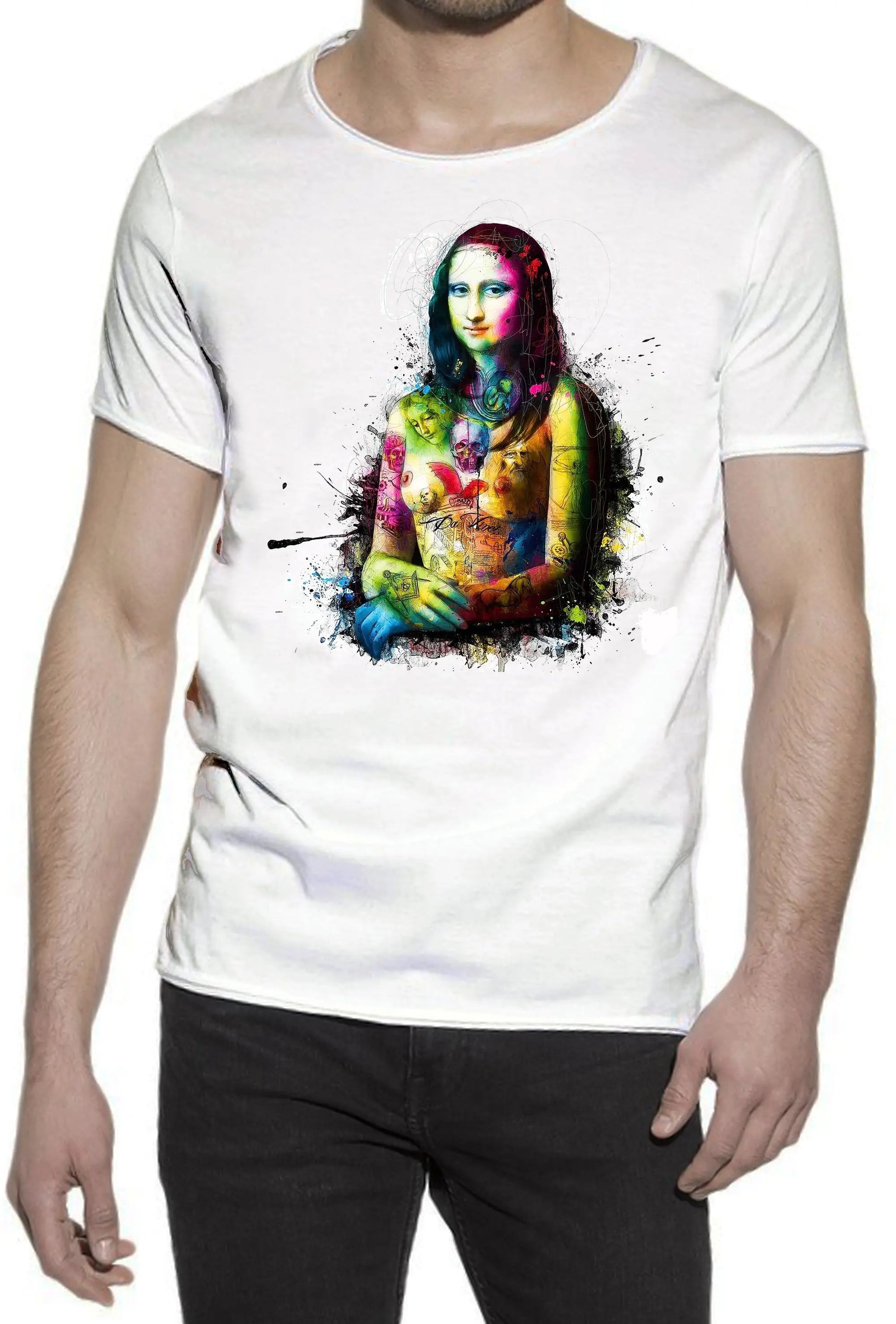 La Gioconda Tattoo Sexy Color Stilizzato 18-20-36 T-shirt Urban Slub Men Uomo 100% Cotone Fiammato JK STREET STYLE