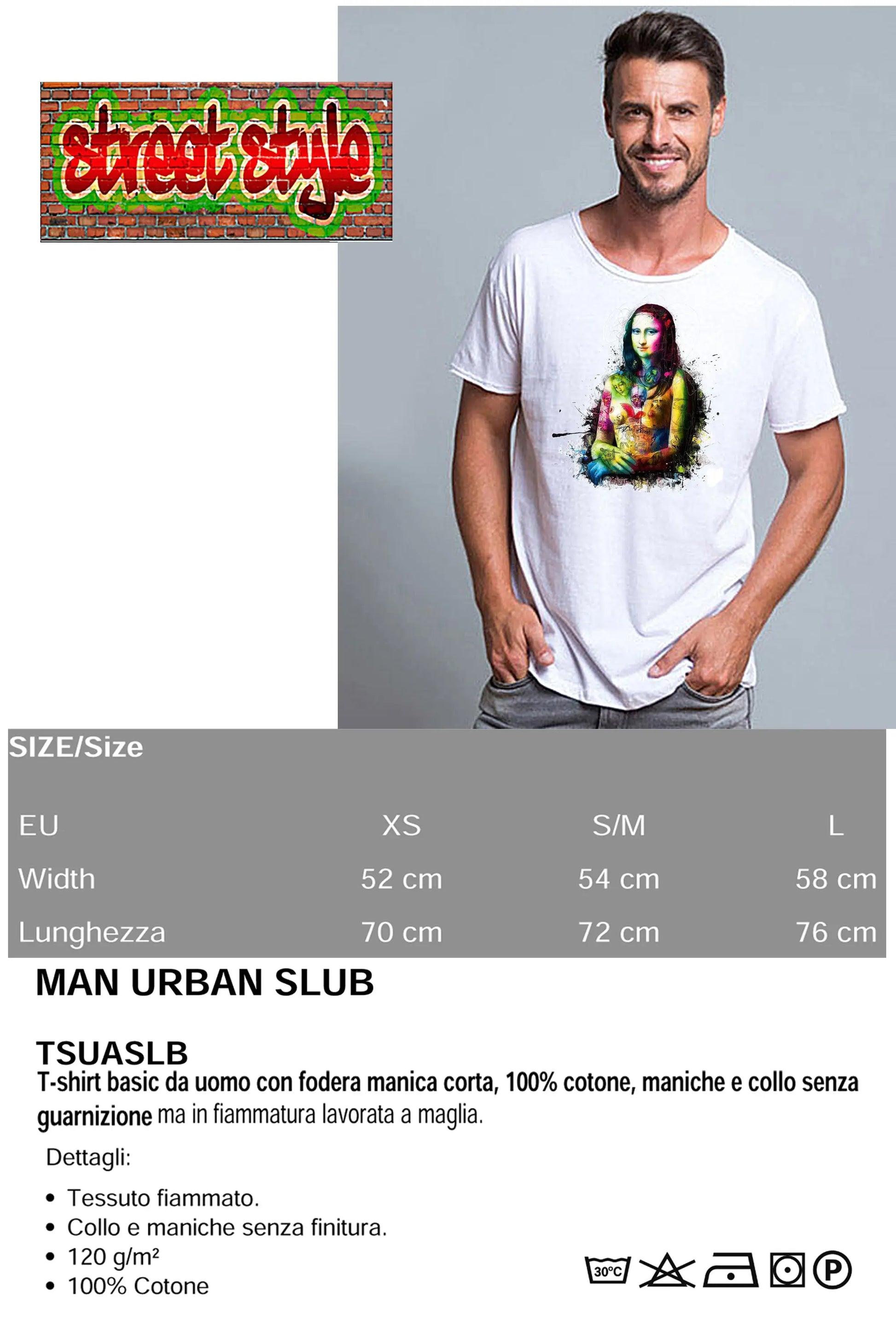 La Gioconda Tattoo Sexy Color Stilizzato 18-20-36 T-shirt Urban Slub Men Uomo 100% Cotone Fiammato JK STREET STYLE