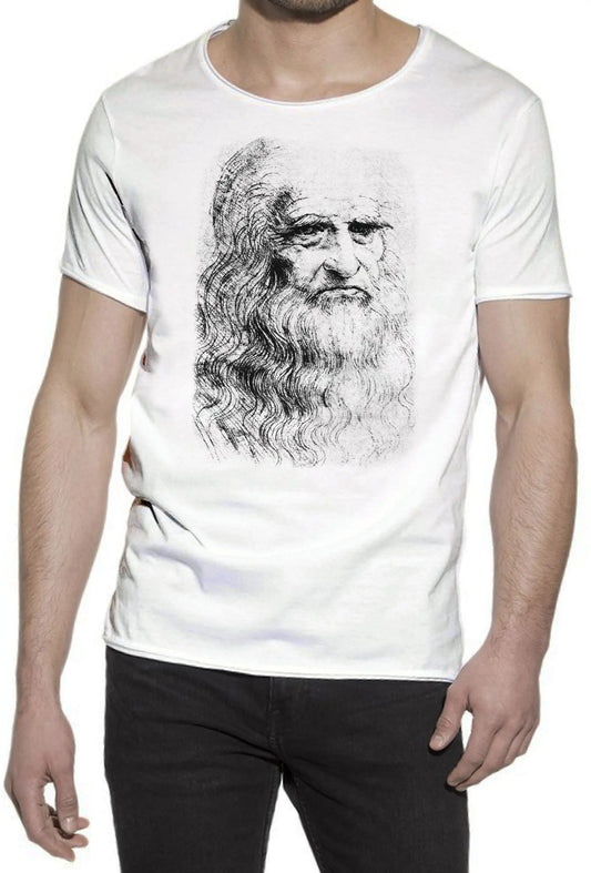 Leonardo da Vinci The Legend Stilizzato Soggetto Scultore e Pittore 18-0 T-shirt Urban Slub Men Uomo 100% Cotone Fiammato JK STREET STYLE