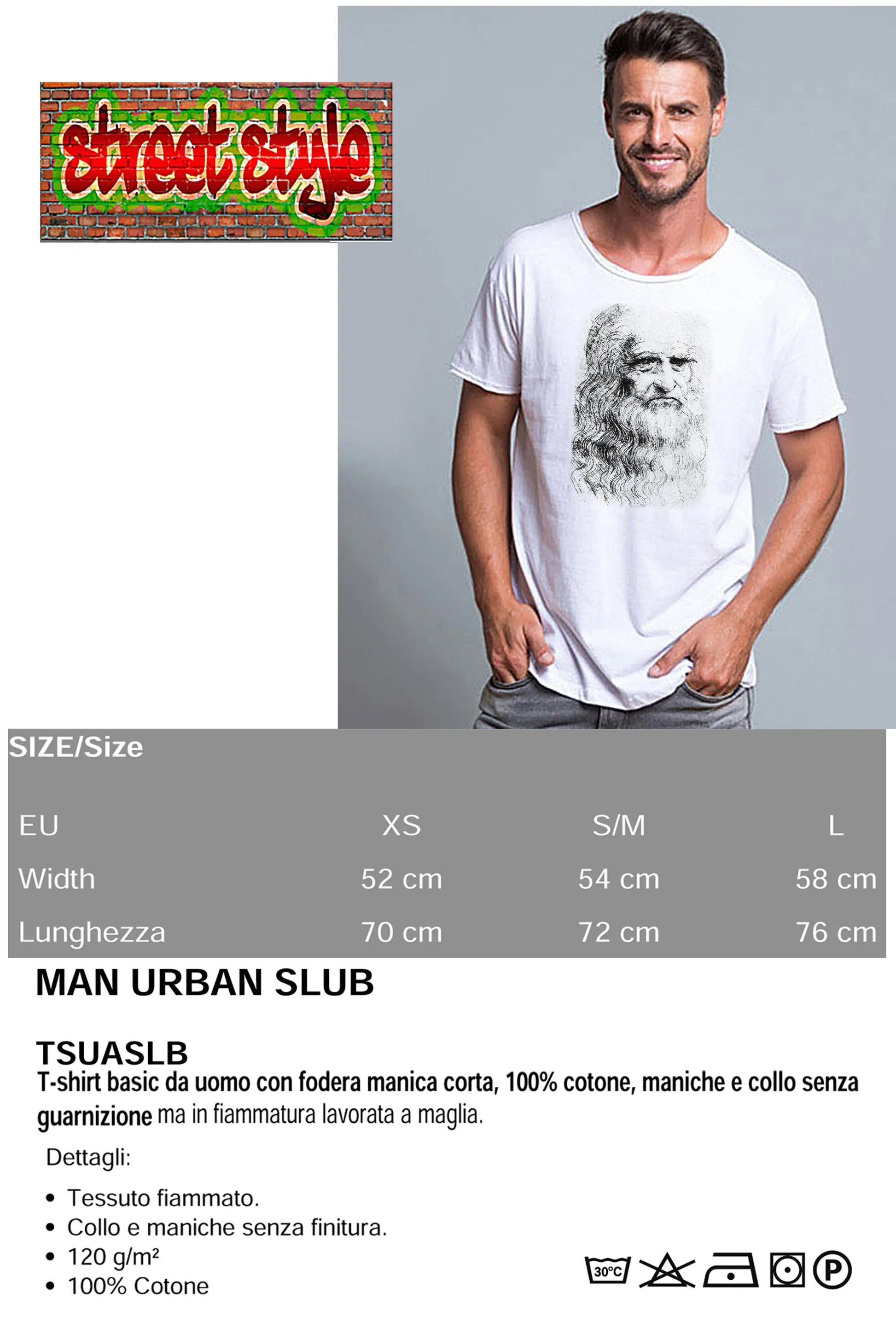 Leonardo da Vinci The Legend Stilizzato Soggetto Scultore e Pittore 18-0 T-shirt Urban Slub Men Uomo 100% Cotone Fiammato JK STREET STYLE