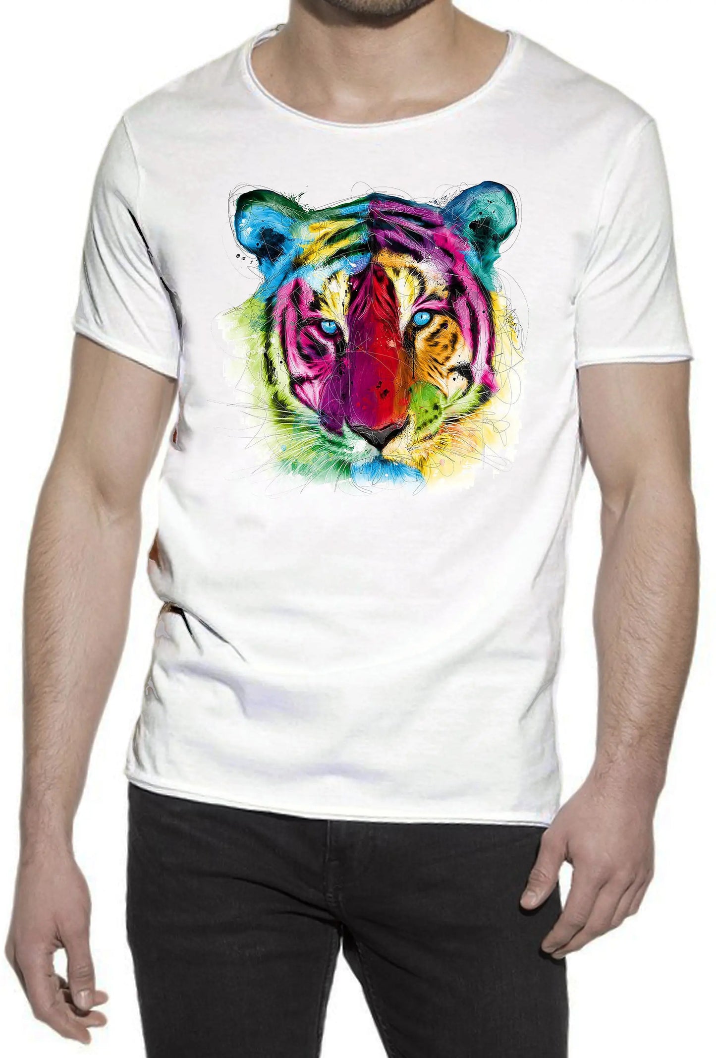 Leone Color Artistico Stilizzato 18-20-73 T-shirt Urban Slub Men Uomo 100% Cotone Fiammato JK STREET STYLE