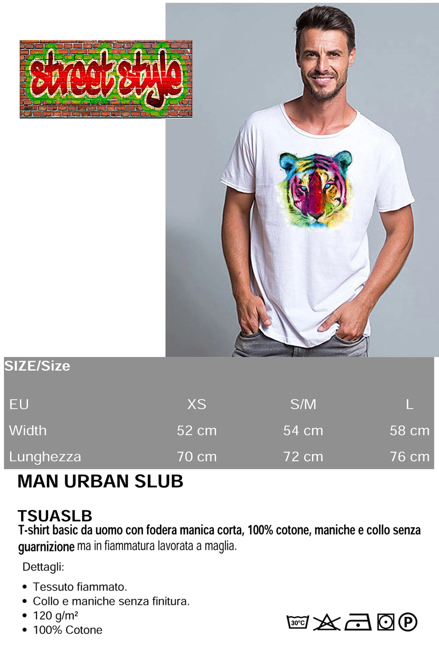 Leone Color Artistico Stilizzato 18-20-73 T-shirt Urban Slub Men Uomo 100% Cotone Fiammato JK STREET STYLE