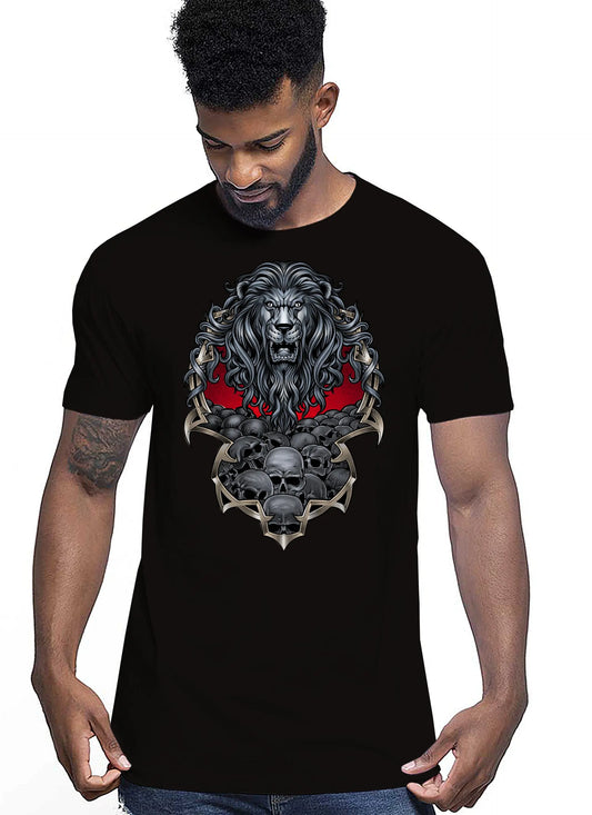 Lion Skull Tattoo 9044 T-shirt Urban Men Uomo 100% Cotone Pettinato JK STREET STYLE