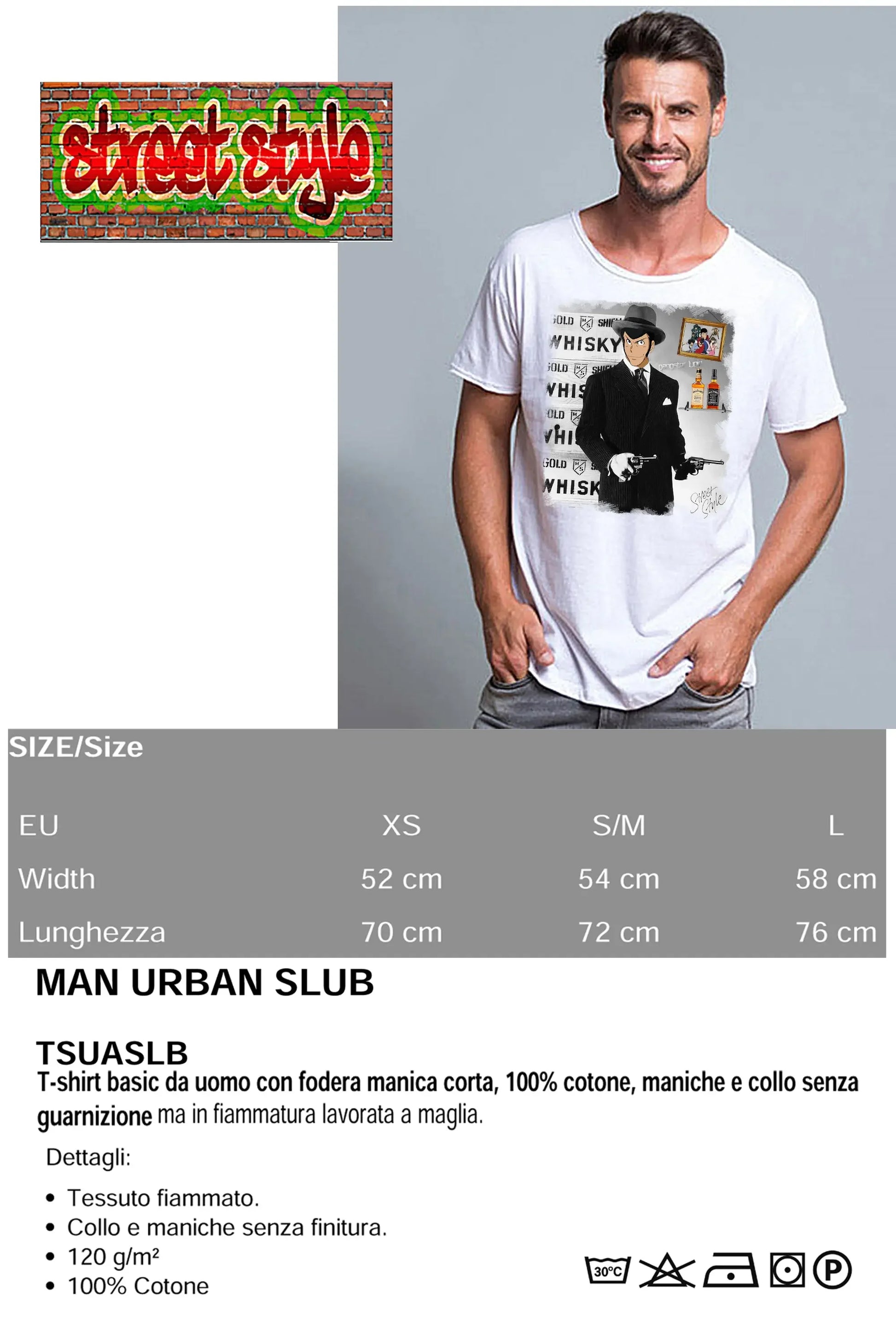 Lupin Gangster Cartoon T-Shirt Uomo Cotone Fiammato - STREET STYLE