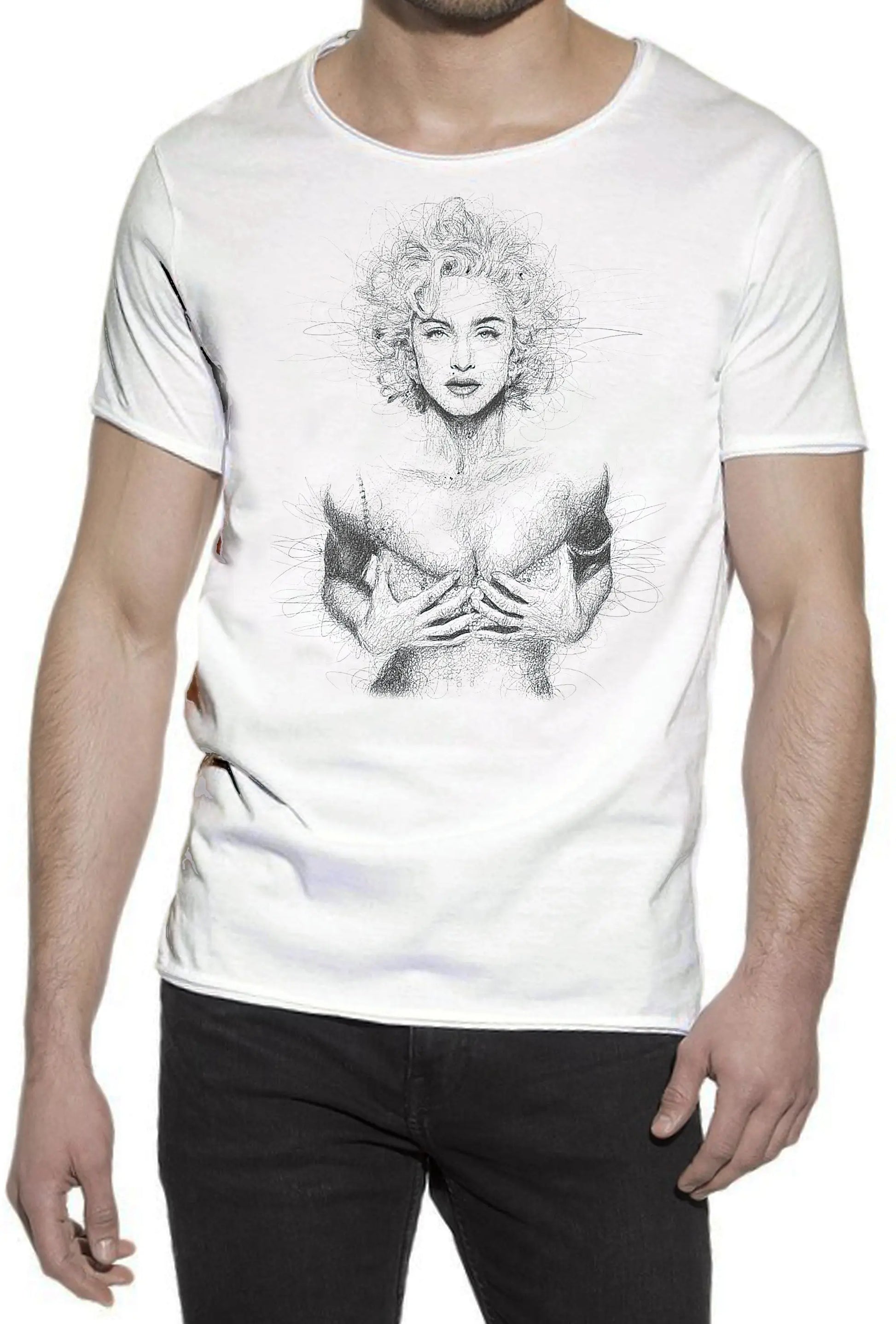 Madonna The Legend Stilizzato Soggetto Cantante 18-30 T-shirt Urban Slub Men Uomo 100% Cotone Fiammato JK STREET STYLE