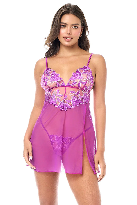 Mapale Twilight Orchid Sheer Babydoll & String Panty Set-0