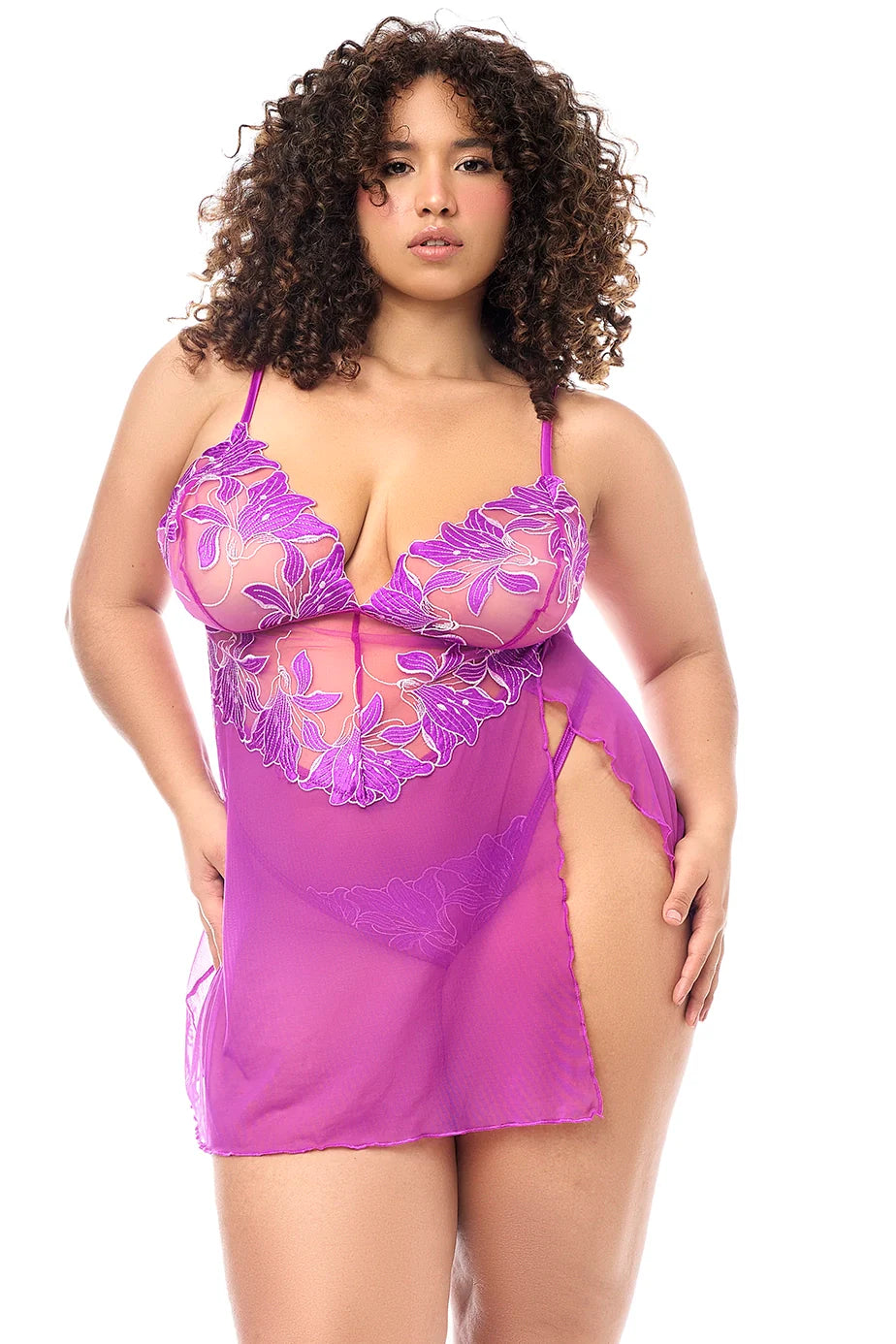 Mapale Twilight Orchid Sheer Babydoll & String Panty Set-4