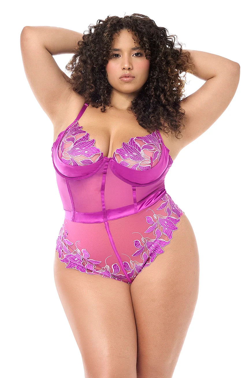Mapale Twilight Orchid Sheer Embroidered Teddy-2