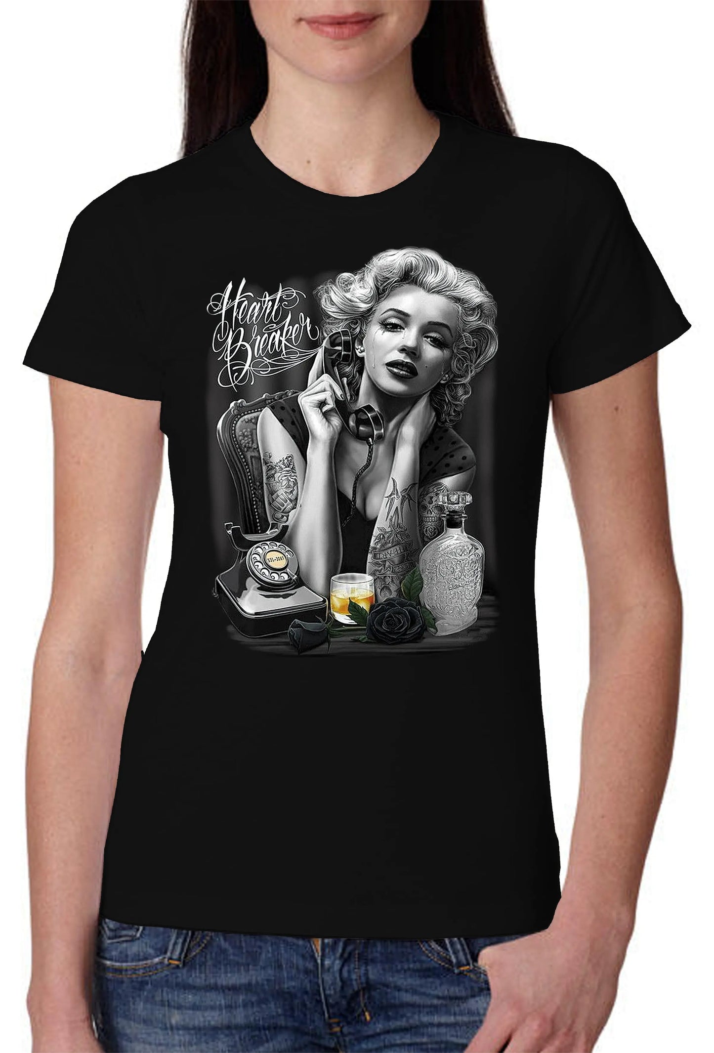 Marilyn Monroe Heart Legend Soggetto Attrice Cantante 9033 Lady Donna 100% Cotone Pettinato JK STREET STYLE