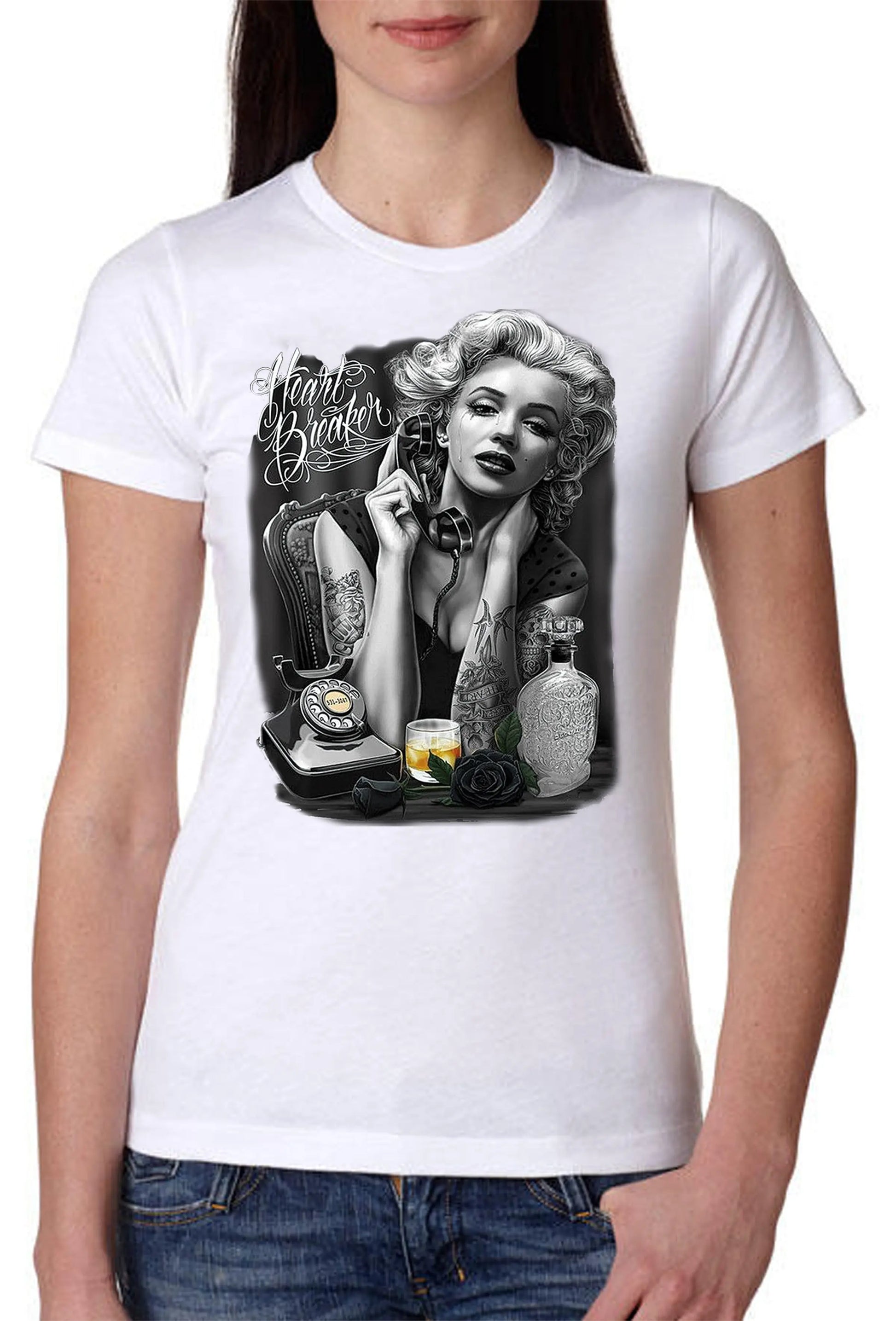 Marilyn Monroe Heart Legend Soggetto Attrice Cantante 9033 Lady Donna 100% Cotone Pettinato JK STREET STYLE