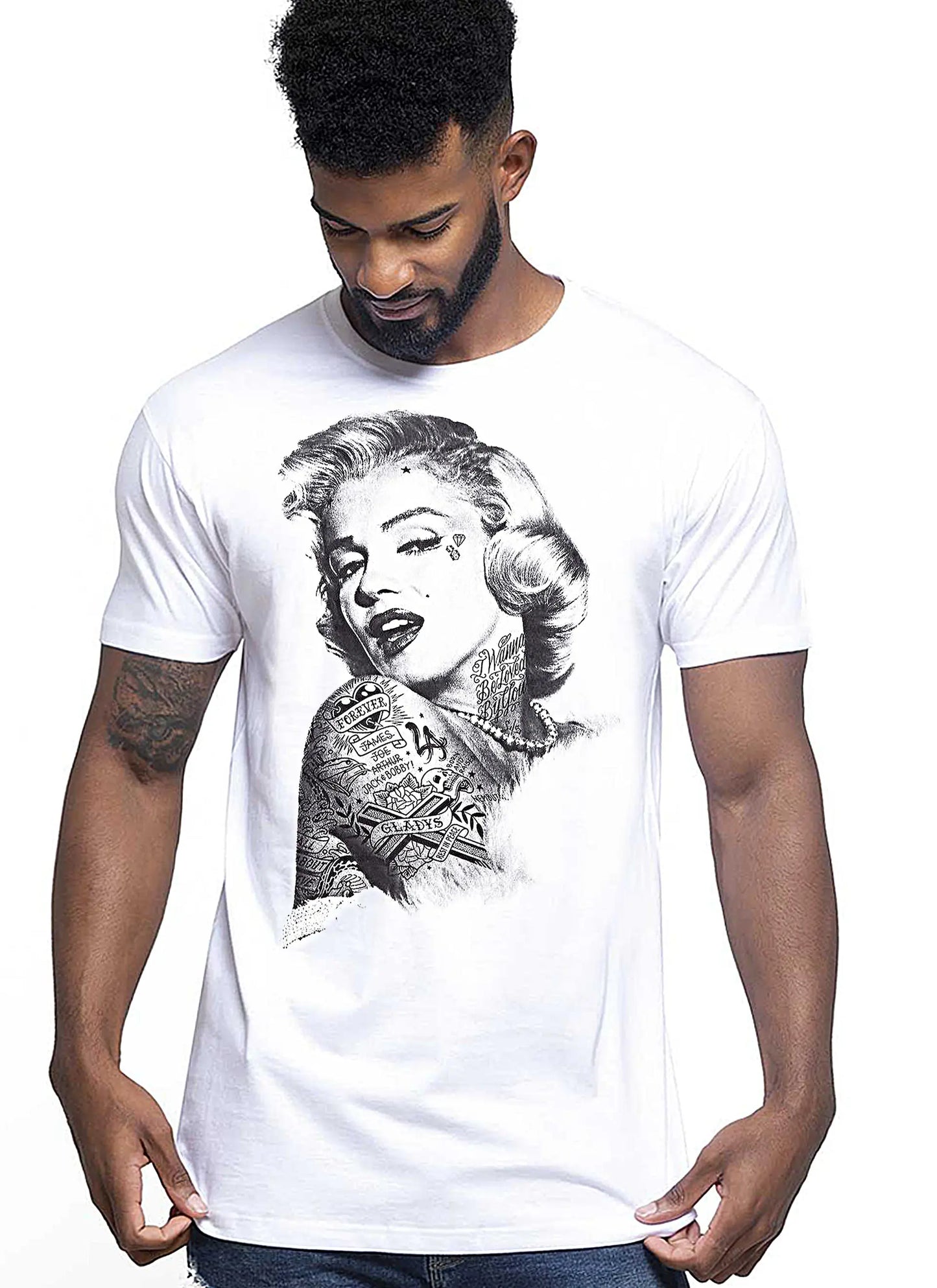 Marilyn Monroe Skull Zombi Tattoo 9018 T-shirt Urban Men Uomo 100% Cotone Pettinato JK STREET STYLE