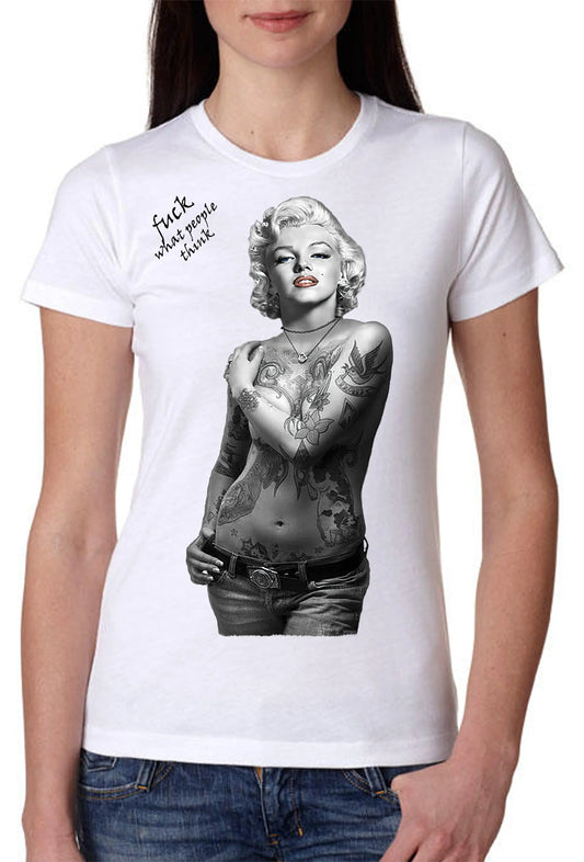 Marilyn Monroe Tattoo Legend Soggetto Attrice Cantante 9033-2 Lady Donna 100% Cotone Pettinato JK STREET STYLE