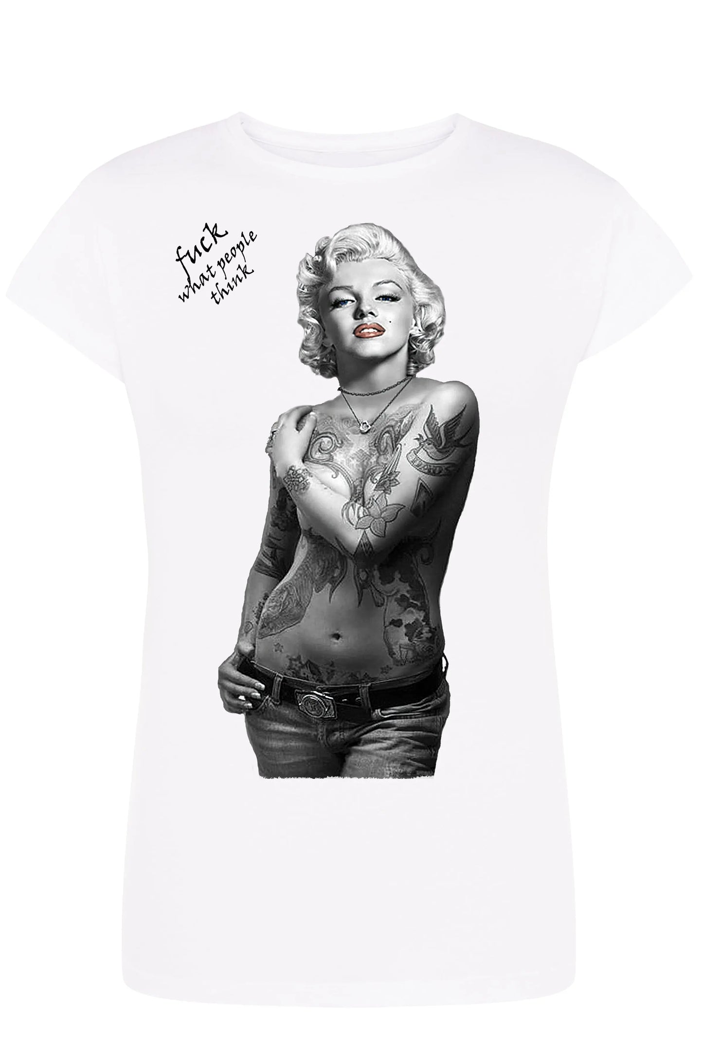 Marilyn Monroe Tattoo Legend Soggetto Attrice Cantante 9033-2 Lady Donna 100% Cotone Pettinato JK STREET STYLE