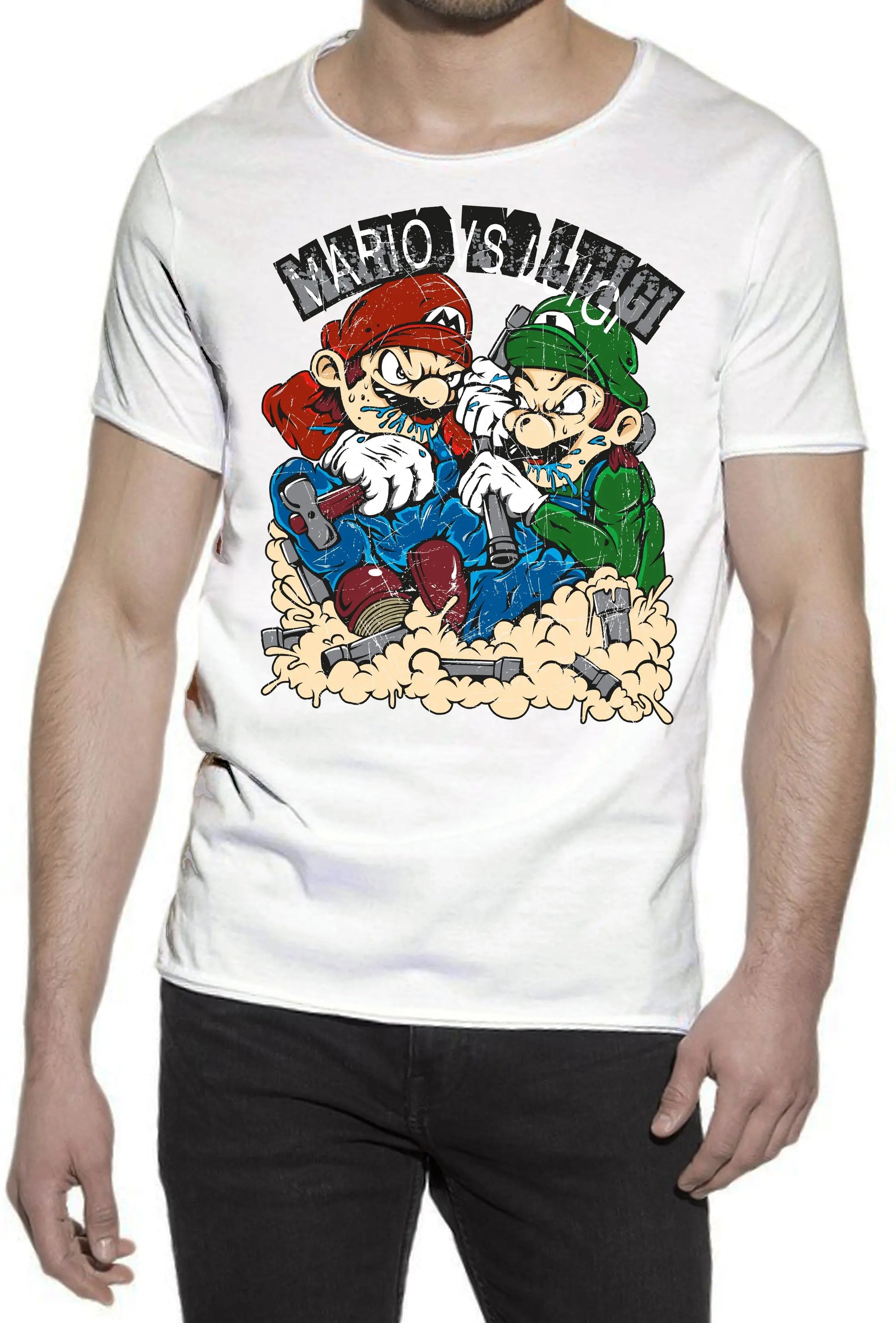 Mario e VS Luigi Cartoon Fumetti 564 T-shirt Urban Slub Men Uomo 100% Cotone Fiammato BS STREET STYLE